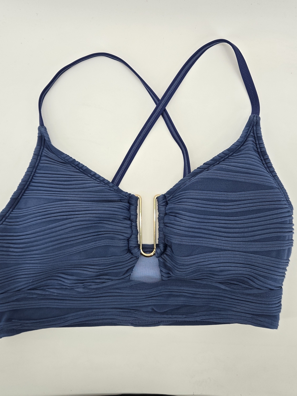 Pleated Navy Bralette with Silver Accent